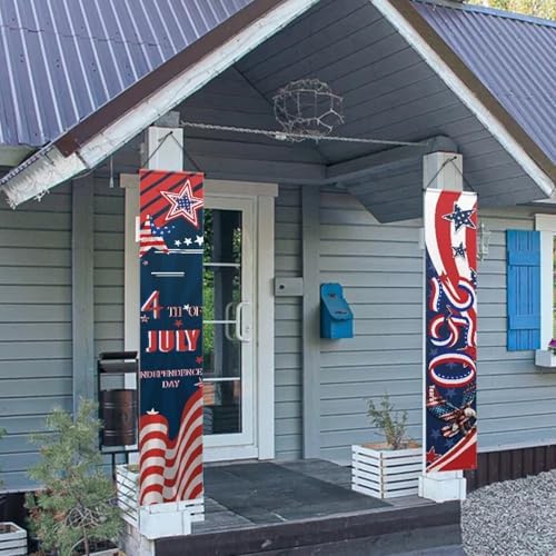 doginthehole 4th of July Decorations Porch Banner Sign Bald Eagle Front Door Decorative Hanging Flag Patriotic Door Banner 250th Anniversary USA Porch Decor Outdoor for Home 70.8x12.6 inch - Image 2