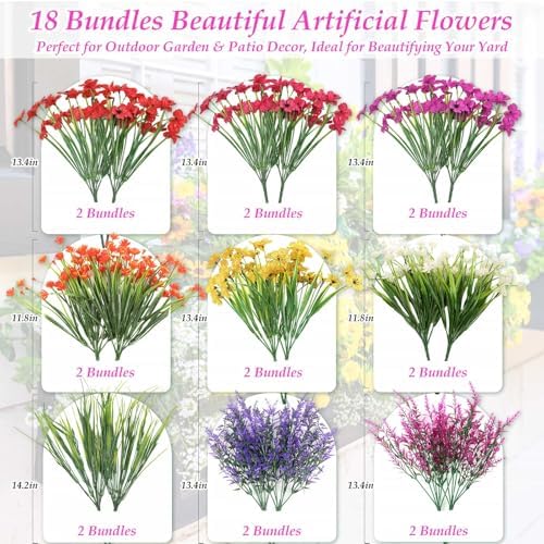 18 Bundles Realistic Artificial Flowers Bulk for Outdoors, UV-Resistant - Image 2