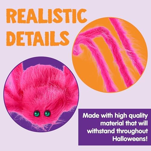 JOYIN Halloween Spider Decorations Outdoor, 5 Ft Giant Neon Colored Pink Spider with Green Eyes for Yard Lawn Garden Halloween Outside Decor, Indoor Haunted House Prop and Party Decor Home - Image 3