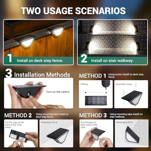 PATIOWIN 6 Pack Solar Step Lights for Outside, 24 LEDs Solar Stair Lights Waterproof IP65, Solar Deck Lights Outdoor Decor for Garden, Porch, Pathway, Patio, Fence(Cold White) - Image 6