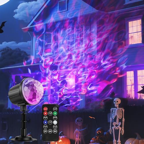 Halloween Projector Lights Outdoor,RGBW Ocean Wave Light Projector with Remote&Timer,IP65 Waterproof Outdoor Projector for Christmas Yard, House Parties, Bedroom Ceiling Decor (Holiday Gift Idea) by ECOHDT