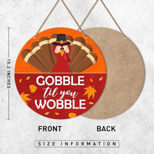 Thanksgiving Wall Decor Sign, Thanksgiving Turkey Decorations for Home Kitchen Dining Room Rustic Fall Autumn Hanging Sign Wall Decor, Gobble Til You Wobble - Image 2