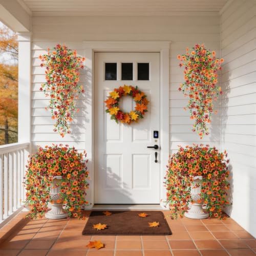Artificial Fall Fake Flowers for Outdoor Decor,4 Pcs UV Resistant Faux Mums - Image 3