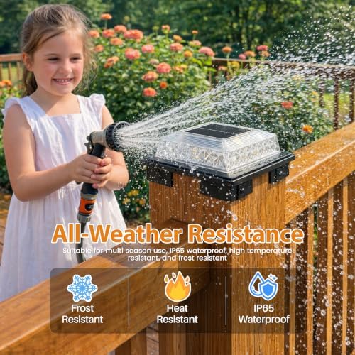 APONUO Solar Post Cap Lights, 3 Color Modes & 2 Brightness, Adjustable Base Fits 4x4 5x5 6x6 Posts (3.5-5.5 Inch), IP65 Waterproof, Deck & Fence Post Lights Solar Powered with Screws, Black, 6 Pack - Image 4