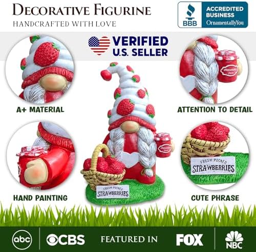 Spring & Summer-Themed Garden Statues – Adorable Outdoor Decor for Lawn, Patio & Porch (Charming Homestead Strawberry Gnome Garden Statue, 9.5" Farmhouse Style Unique Fruit Home Decor) - Image 2