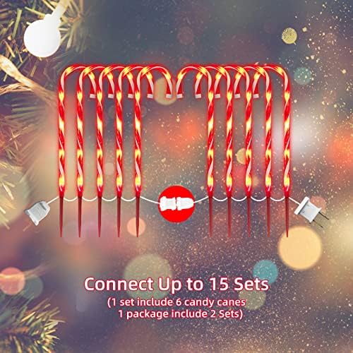 LAMPHOME 10 Pack 22" Christmas Candy Cane Pathway Markers, Xmas Pathway Lights Outdoor with 70 Warm White Lights for Walkway Garden Lawn Holiday Decorations - Image 6
