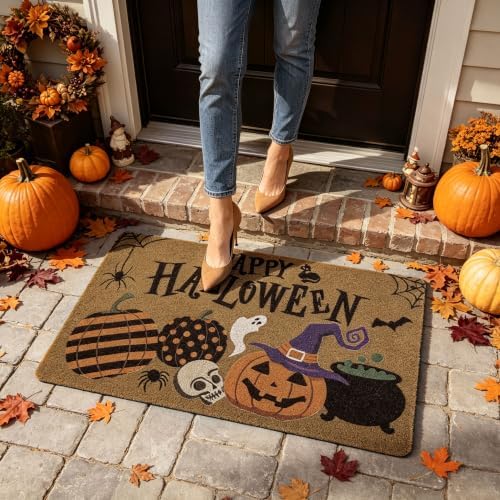 Happy Halloween Jack O'Lantern Doormat Spooky Indoor Outdoor Home Front Porch Rugs Witches Hat Brewing Carpet Gift Fall October Entrance Ornament Supplies 17 x 30 Inches - Image 6