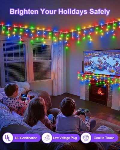 Christmas Lights Outdoor, 53 FT 486 LED Christmas Lights for Outside, Timer & Memory, Plug in 8 Modes Hanging Fairy Lights with 108 Drops for House Eaves Yard Patio Holidays Decorations, Multicolor - Image 2