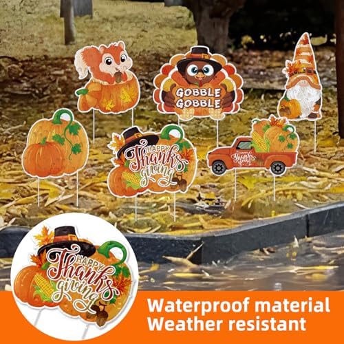 Thanksgiving Yard Signs with Stakes, 6-Pack Thanksgiving Decorations Outdoor Turkey Yard Signs, Fall Outdoor Decorations, Squirrel, Turkey, Gnome, Pumpkin, bumper harvest Car, Lawn Signs for Outside - Image 5
