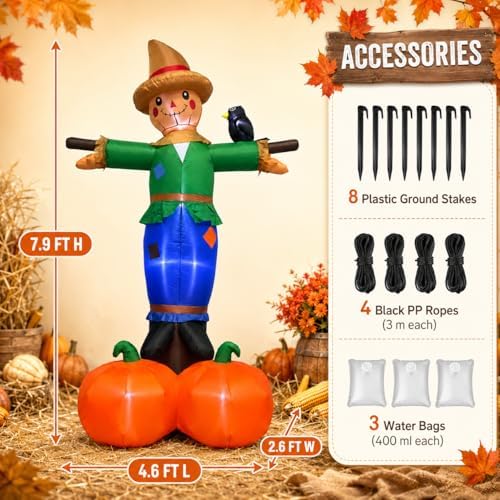 7.9FT Fall Inflatable Scarecrow with 2 Pumpkins for Thanksgiving Decor - Image 4