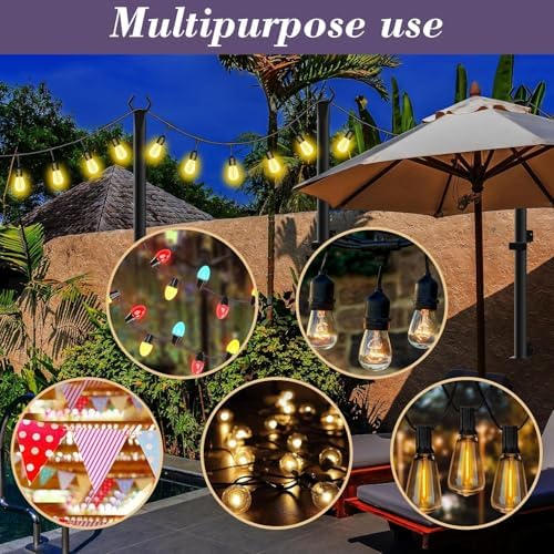 10 Pack String Light Poles,5Ft Metal Poles for Outdoor String Lights,Outdoor Light Poles with Post,Poles/Stand for Outside,Patio,Deck,Backyard,Garden Wedding,Party - Image 3