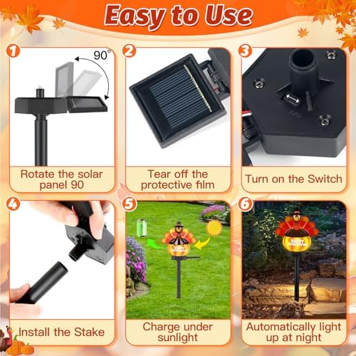 1 Pack Thanksgiving Decorations Outdoor Turkey Solar Lights, Hand Painted Fall Solar Stake Lights, Thanksgiving Turkey Decor for Garden Yard Lawn Pathway Walkway Driveway Patio Front Porch - Image 4