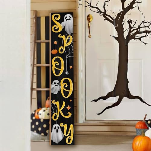 Halloween Welcome Porch Sign Decor Spooky Wooden Hanging Sign Door Porch Standing Decorative Signs Plaques for Front Door Farmhouse Outdoor Indoor Welcome Sign Wall Craft Decor 47.2"H - Image 5