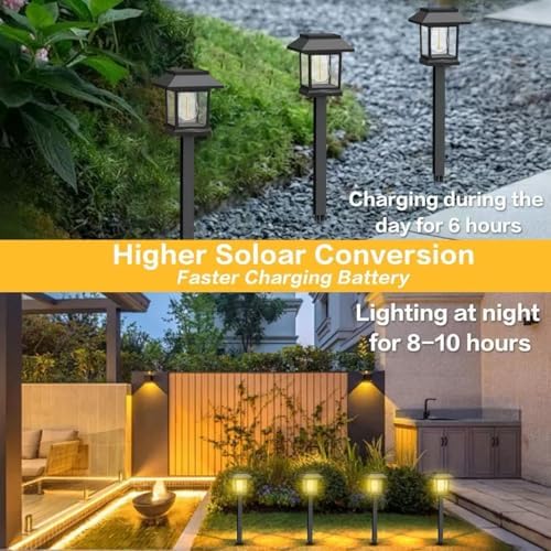 Solar Pathway Lights, 4Pack Upgraded Brighter Solar Garden Lights Garden Decor, Up to 10 Hours Outdoor Solar Lights for Yard Landscape Lighting Path Walkway Driveway Sidewalk，3000K - Image 4