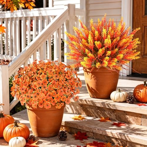 AmyHomie 16 PCS Artificial Fall Flowers for Outdoors,Fake Lavender Plants - Image 5