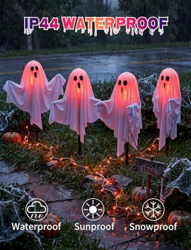 4Pack Halloween Pathway Lights Outdoor, Plug In LED White Ghost Light Decor - Image 3