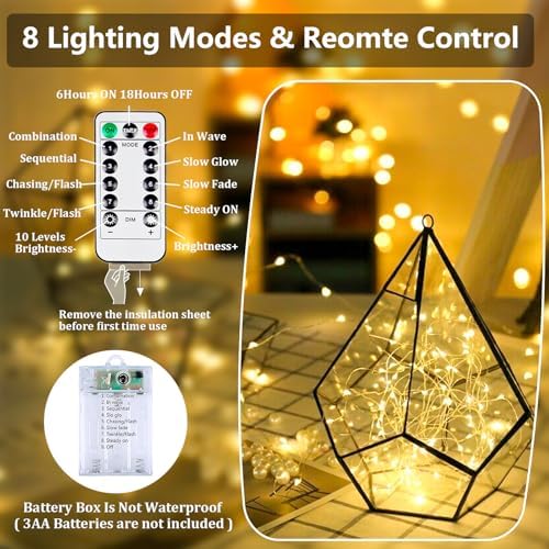 4 Pack Fairy Lights Battery Operated with Remote 16FT 50 LED String Lights - Image 3