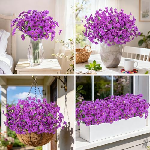 Ouddy Decor 24 Bundles Artificial Flowers for Outdoors Decorations, Purple - Image 6