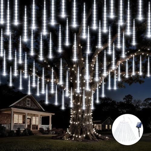 EXF Solar Meteor Shower Lights 16 Tubes Christmas Lights Outdoor Cool White by EXF