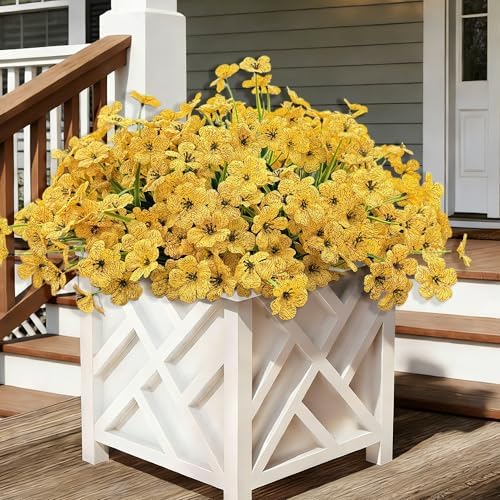 20 Bundles Artificial Flowers for Outdoors, UV Resistant Fake Flower with Plastic Plants, Faux Silk Flowers for Outdoor Planters , Fake Realistic Plant for Outside Front Porch Patio Decor-Yellow by Satefello