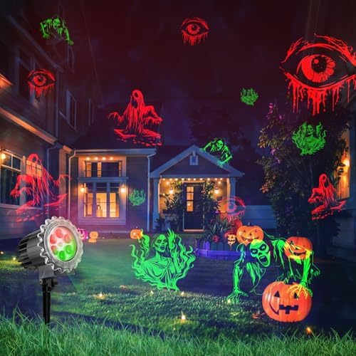 Matekxy Halloween Projector Lights Outdoor, 2025 Upgraded 3D Brighter Green&Red Decoration LED Light, Landscape IP44 Waterproof Holiday Lamp for Xmas Parties Garden Patio Indoor - Image 2