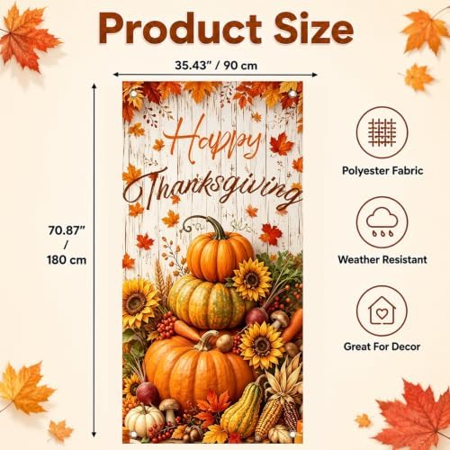BlissYard Thanksgiving Door Cover Stacked Pumpkin Harvest 35 x 71 Inch - Image 2