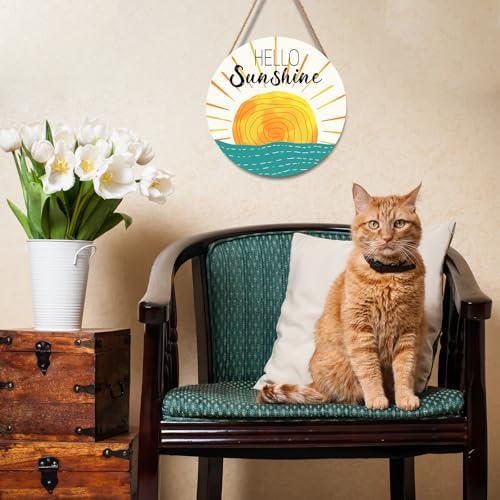 Summer Wreaths for Front Door Hello Sunshine Welcome Sign Summer Sunshine Decoration Wooden Door Hanger Sunset over Sea Farmhouse Hanging Plaque Sign for Home Porch Indoor Outdoor Outside 12”x12” - Image 4