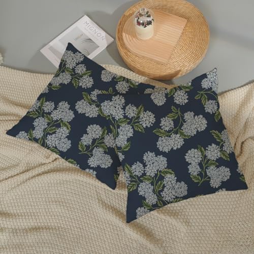 Navy Blue Spring Pillow Covers 24x24 Inch 2 Pcs Blue Green Hydrangea Flower Decor Throw Pillows Vintage Floral Seasonal Summer Outdoor Decoration Pillowcase Linen Cushion Cover for Couch Sofa - Image 5