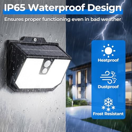 Brightever 2-Pack Solar Motion Sensor Outdoor Lights, IP65 Waterproof Solar Powered Fence Lights with 3 Lighting Modes, Solar Security Wall Lights for Outside, House, Walking Dog, Step, Deck, Garage - Image 6