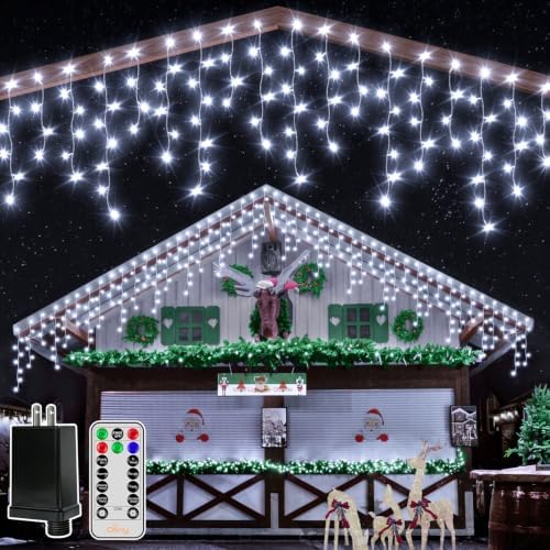Ollny Icicle Lights for Outside 400LED 32FT, Cool White Christmas Light with Remote 8Modes Timers Waterproof, Plug in Connectable Hanging Lights for Outdoor Indoor House Roof Holiday by Ollny