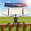 4000mAh Solar Motion Lights Outdoor with Octopus Mount, 2500LM 270° 3-Head Adjustable Solar Flood Lights with Digital Display & Remote, Dual PIR Sensor Security Lights for Fence Yard Patio Gazebo（1） by LightupYourLife