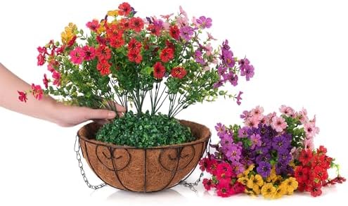 HyeFlora Artificial Fake Hanging Plants Flowers with Basket Outdoor Decor Faux Silk Dasiy Flower Arrangements in Pot Planter for Porch Home Indoor Patio Garden Yard Decoration - Image 4