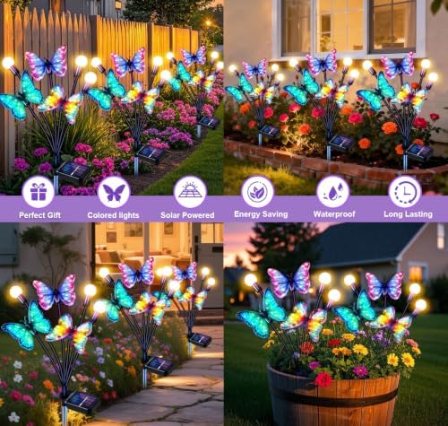 Solar Garden Lights Outdoor, Butterfly Firefly Lights 4 Pack, Waterproof - Image 2