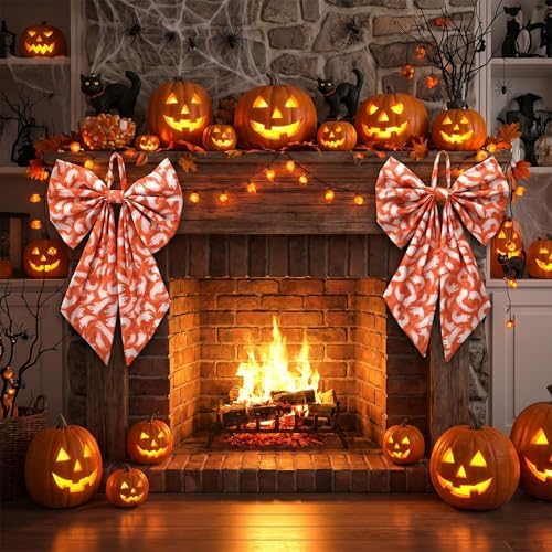 Suncalla 2 Pcs Orange Halloween Ghost Wreath Bows 18'' x 12'' - Image 4