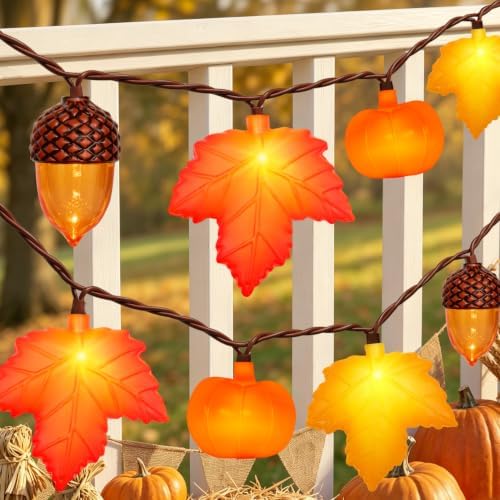 8.5Ft 10 LED Fall String Lights Plug in LED Autumn Lights String with Orange Yellow Maple Leaf Pumpkin and Acorn, Ideal for Home Mantel Courtyard Party Fall Harvest Decor & Thanksgiving Decorations by SOTOPOO