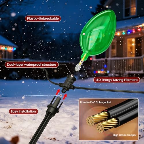 Outdoor Jumbo C9 Christmas Pathway Lights, 23FT Connectable Walkway Lights with 12 Multicolor LED Bulbs for Driveway Yard Lawn Garden - Image 4