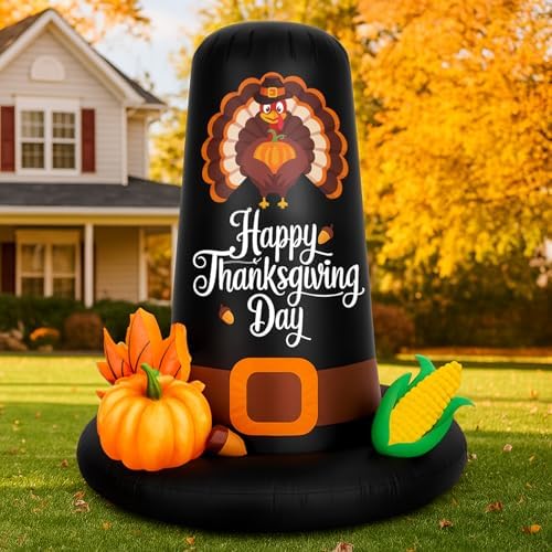 VioraWhite 6ft Thanksgiving Pilgrim Hat Inflatable Decoration with LED Fall Stacked Pumpkins Blow up Be Blessed Thanksgiving Inflatable Outdoor for Autumn Harvest Fall Garden Lawn Yard Decor by VioraWhite
