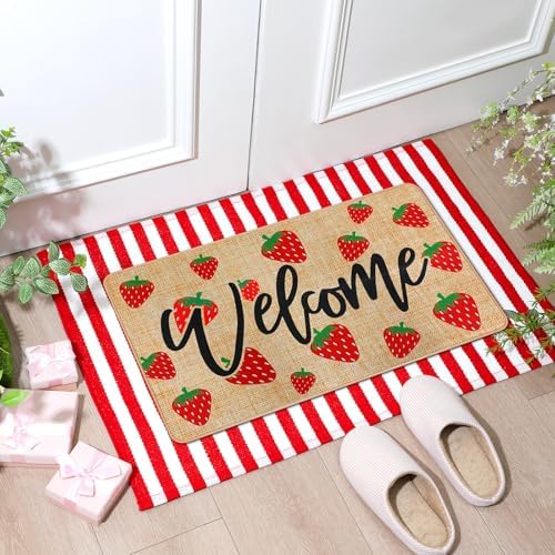 Tinideya 2 Pcs Strawberry Door Mat Set, Outdoor Welcome Front Mat - Image 3
