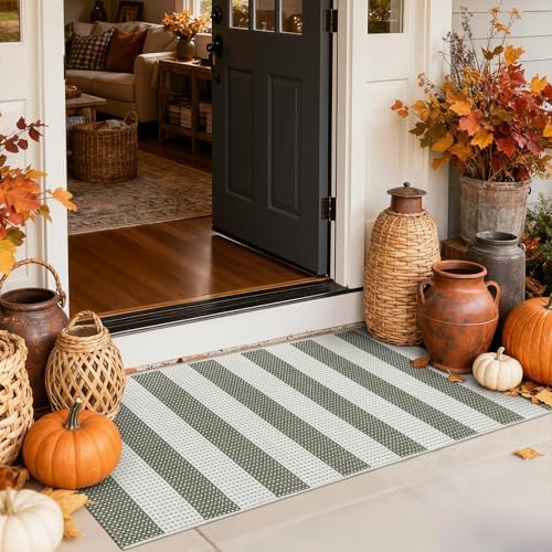 Fall Front Door Mat Outside Entrance 2x4.3, Boho Striped Outdoor Rug - Image 6