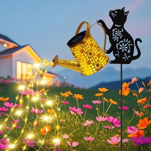 Solar Garden Lights Outdoor Decor, Watering Can with Cat Stake, Waterproof by ZFNN