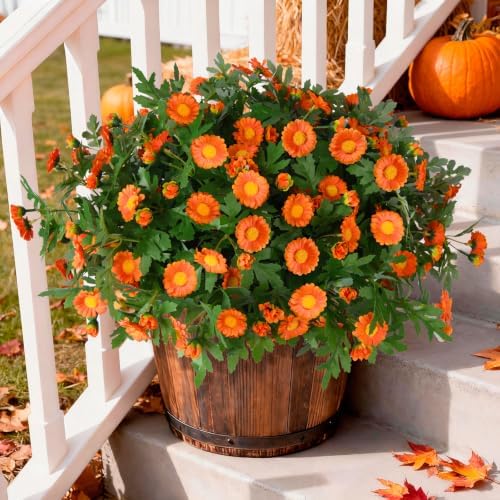 INQCMY Fall Artificial Mums Flowers for Outdoors Planter Fake Plants 6 PCS by INQCMYPlantRack