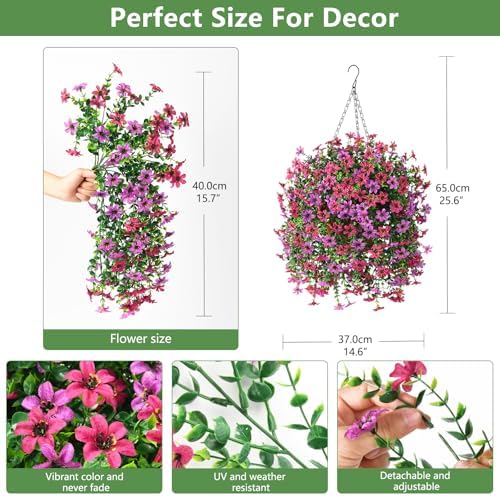 Artificial Faux Hanging Flowers Plants Basket for Outdoor Spring Home Decor - Image 2