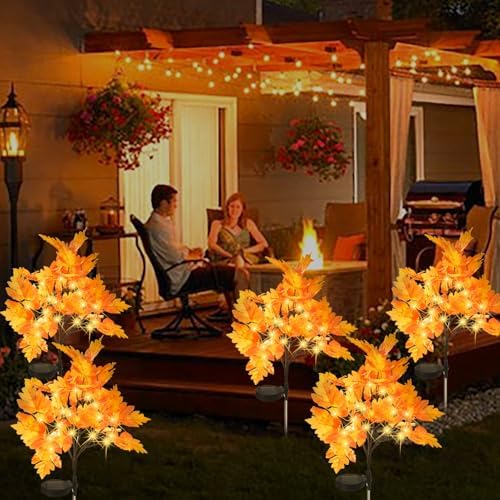 2 Packs Solar Prelit Fall Tree Lights for Outdoor Thanksgiving Decorations, 2 Modes Thanksgiving Solar Lights, Waterproof Maple Tree Solar Fall Lights for Fall Yard Patio Garden - Image 6
