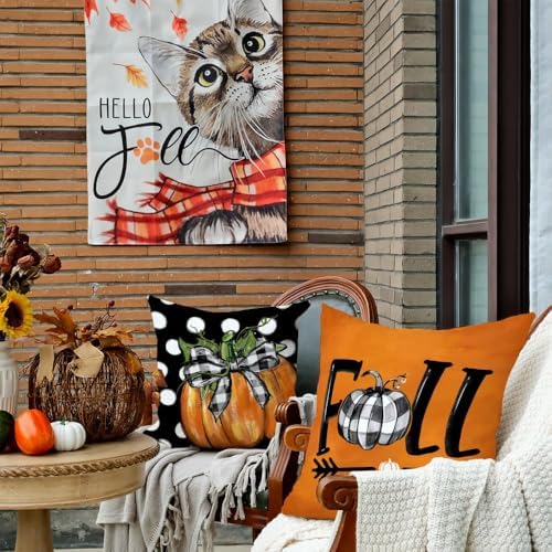 GEEORY Fall Pillow Covers 18 x 18 Inch Set of 4, Polka Dots Buffalo Bow-Knot Pumpkins Truck Thankful Thanksgiving Decor Decorative Throw Cushion Cases Decoration for Home Sofa Couch (Black) G405-18 - Image 4