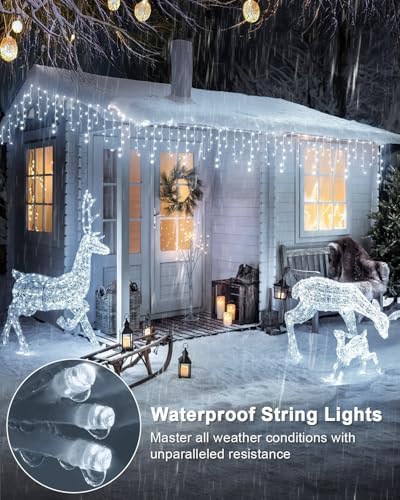 Christmas Lights Outdoor, 53 FT 486 LED Christmas Light for Outside, Timer & Memory, Plug in 8 Modes Hanging Fairy Light with 108 Drops for House Eaves Yard Patio Holidays Decorations, Cool White - Image 6