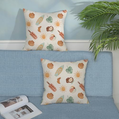 Summer Pillow Covers 16x16 Set of 2 Tropical Coastal Beach Outdoor Throw Pillows Sun Sunshine Monstera Palm Leaf Ice Cream Decorative Pillow Cases Farmhouse Cushion Case for Couch Home Decor - Image 4