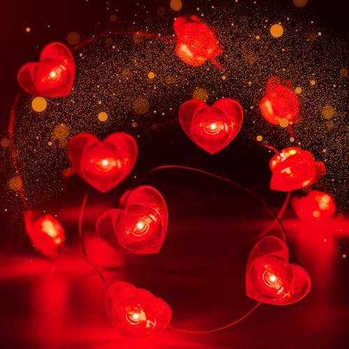 Red Heart Fairy Lights Battery Operated 10FT 30LED Valentines String Lights by EXF