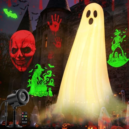 12 in 1 Halloween Projector Lights Outdoor, 3D Dynamic Ghost/Skeleton/Bat/Scarecrow/Pumpkin/Witch Cauldron HD Patterns Halloween Decor,Night Lights for Party Home Window Wall Holiday Decor by Unknown