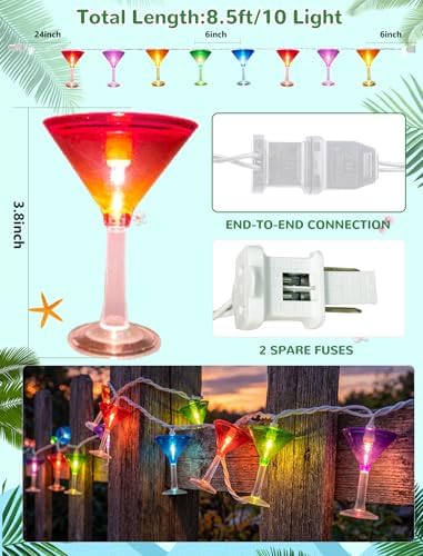 Margarita Glass String Lights, 8.5FT Summer Patio Light with 10 LED Cocktail Drink Lights, Plug in LED String Lights for Indoor Outdoor Party Bar Decor, White Wire (Pack of 3) - Image 4