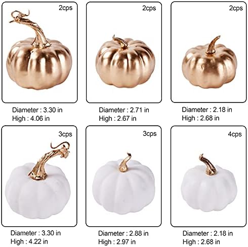 Artmag 16 Pcs Assorted Fall Artificial Pumpkins Harvest White Faux Pumpkins and Gold Plating Pumpkins for Halloween Fall Thanksgiving Decorating Displaying - Image 4